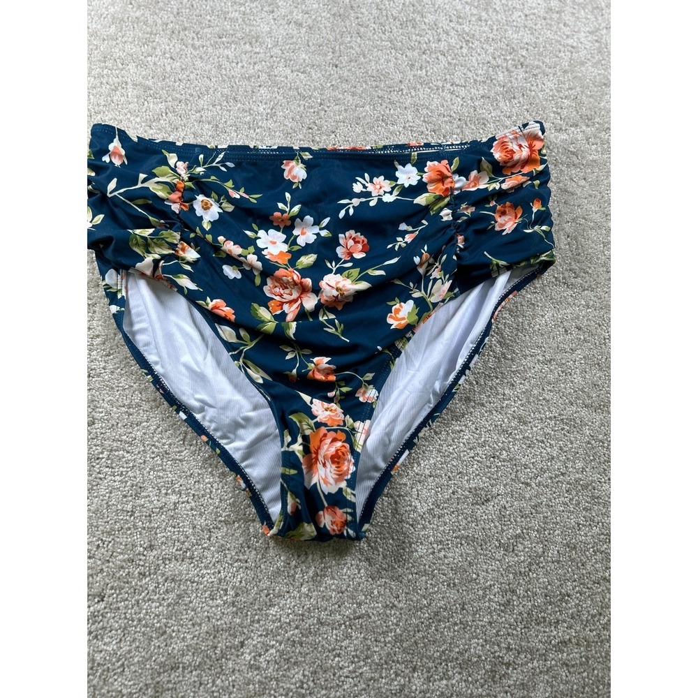 YONIQUE Swimwear Women's Floral Navy Blue‎ High Waist Bikini Bottom 18W